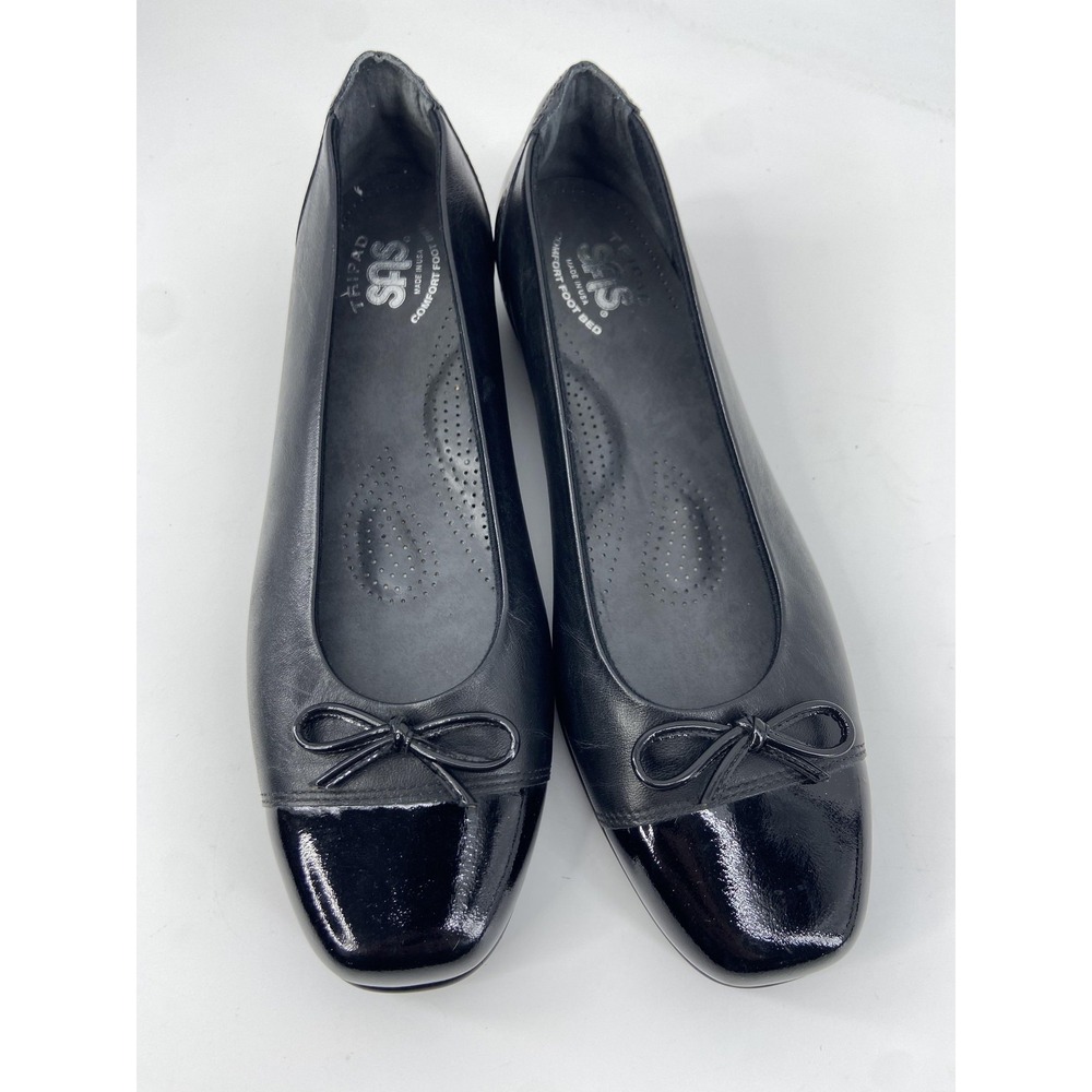 SAS Shoes Womens 8.5 Narrow Black Tripad Ballet Flat Leather Comfort Bow Patent